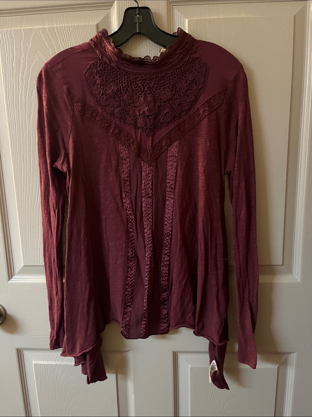 Free People Lace Yoke Long Sleeve Top - Wine